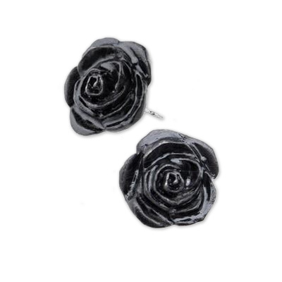 Alchemy - BLACK ROSE Stud earrings - Silver coloured
